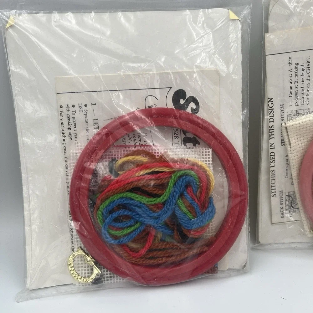 NEW Vintage 80s Stitchables Lot of 2 Cross Stitch Needlepoint Kit Kitty Cat Bear